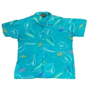 Moss Creek Trader Vintage 80s Abstract Teal Button Down Shirt Men's Size XL